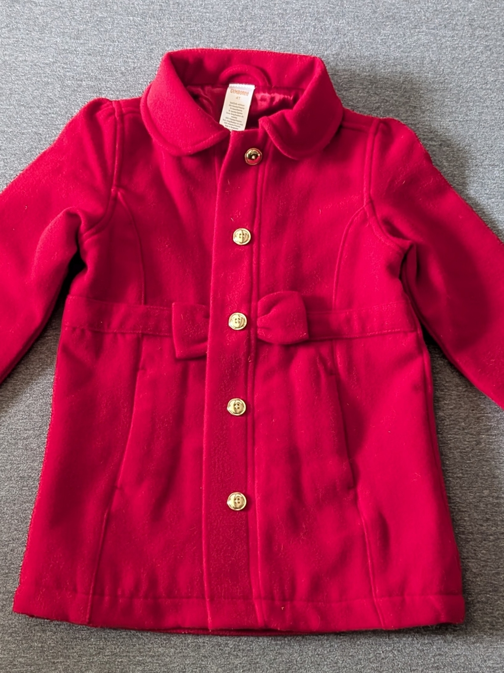 Gymboree Red Girls' Pea Coat with Bow and Gold Buttons